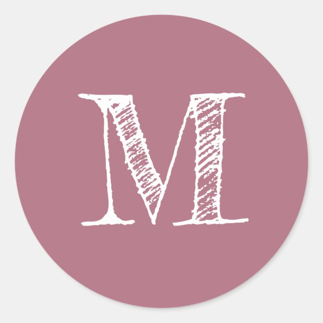 Sticker Rond Monogramme Initial Rose Poussiéreuse (Devant)