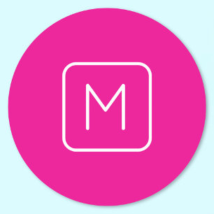 Sticker Rond Monogramme Initial Simple & Moderne   Rose & Blanc