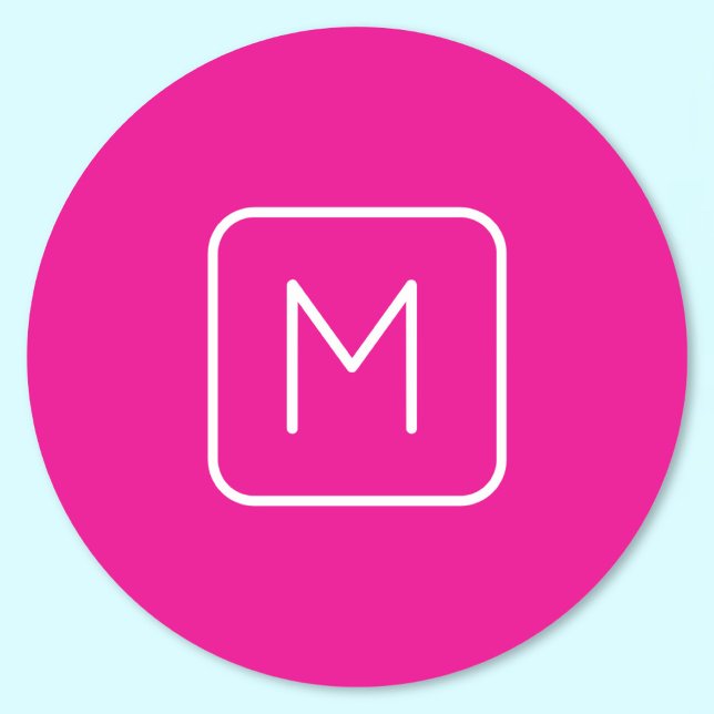 Sticker Rond Monogramme Initial Simple & Moderne | Rose & Blanc (Créateur téléchargé)