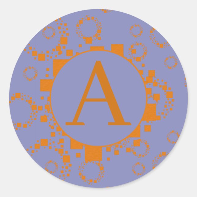 Sticker Rond Monogramme Initial Violet Orange Carrés Cercles Ar (Devant)