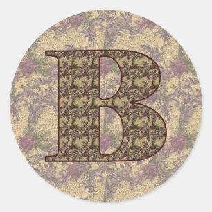 Sticker Rond Monogramme Initiale B Élégant Floral Vintage