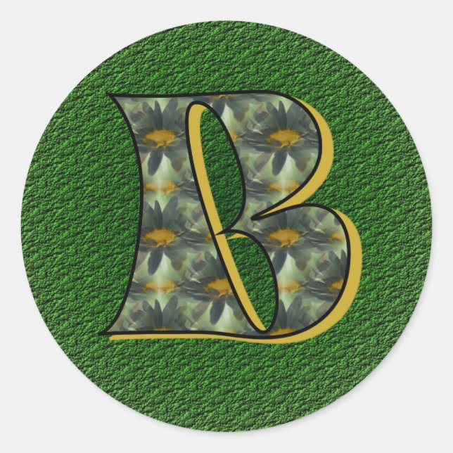 Sticker Rond Monogramme Initiale B Fleurs de Marguerites Art (Devant)