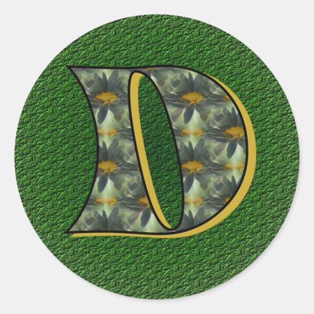 Sticker Rond Monogramme Initiale D Fleurs de Marguerites Art (Devant)