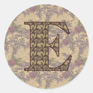 Sticker Rond Monogramme Initiale E Élégant Floral Vintage