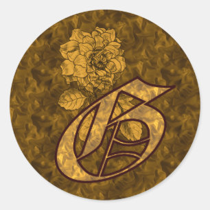 Sticker Rond Monogramme Initiale G Élégante Fleur de Pivoine en