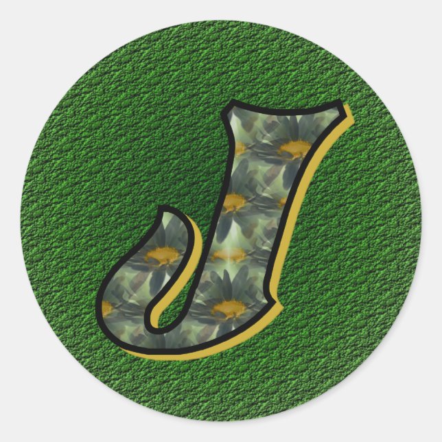 Sticker Rond Monogramme Initiale J Fleurs de Marguerites Art (Devant)