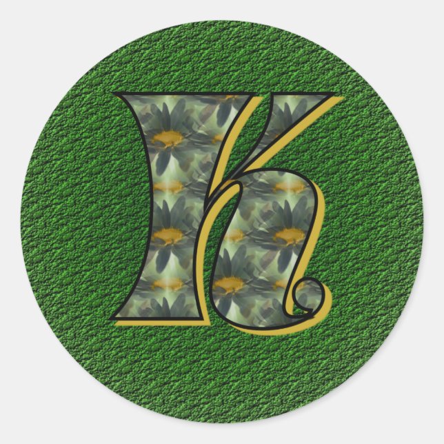 Sticker Rond Monogramme Initiale K Fleurs Artistiques Marguerit (Devant)