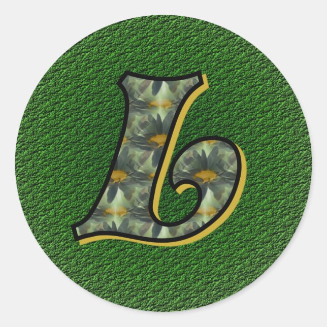 Sticker Rond Monogramme Initiale L Art Floral Marguerites (Devant)