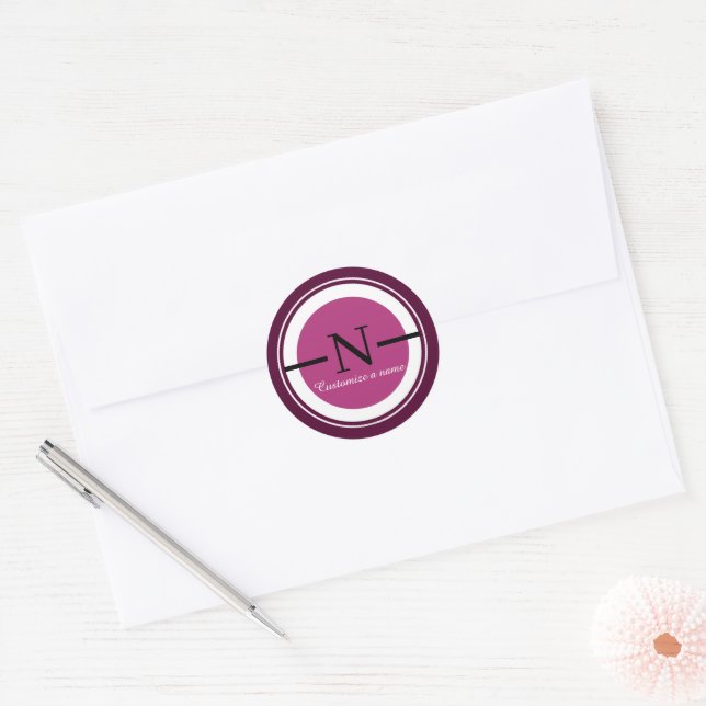 Sticker Rond Monogramme Initiale N Cercle Violet Classique Rond (Enveloppe)