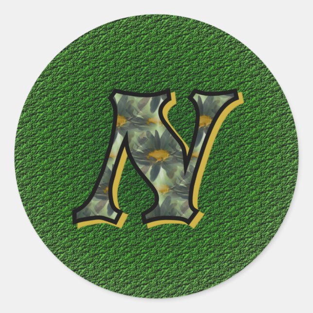 Sticker Rond Monogramme Initiale N Fleurs Artistiques Marguerit (Devant)