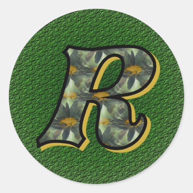 Sticker Rond Monogramme Initiale R Art Floral Marguerite (Devant)