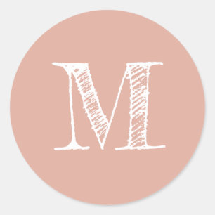 Sticker Rond Monogramme Initiale Rose Poussiéreux