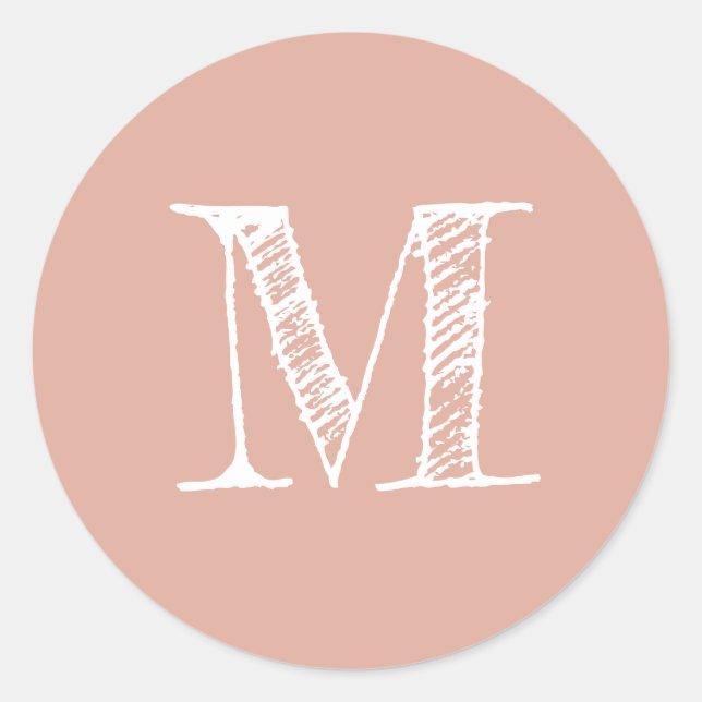 Sticker Rond Monogramme Initiale Rose Poussiéreux (Devant)
