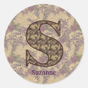 Sticker Rond Monogramme Initiale S Floral Vintage Personnalisé