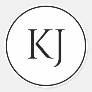 Sticker Rond Monogramme Initiales noir blanc minimaliste Mariag
