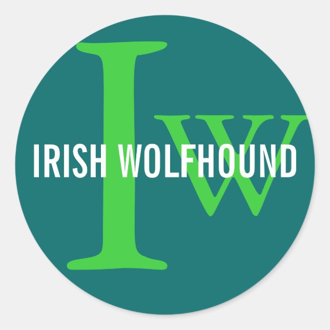 Sticker Rond Monogramme irlandais de la race Wolfhound (Devant)