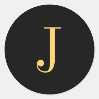 Sticker Rond Monogramme J couleur or sur arrière - plan noir