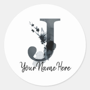 Sticker Rond Monogramme J Herbe foncée Folithe