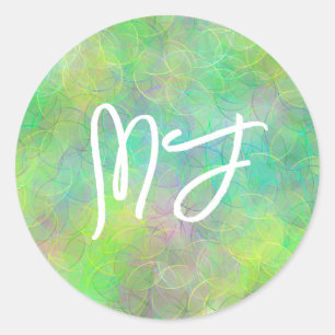Sticker Rond Monogramme Jaune, Vert et Rose