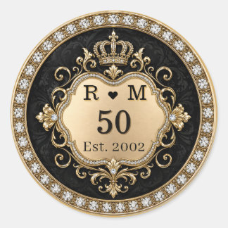 Sticker Rond Monogramme Joint Cachet Doré 50e Anniversaire