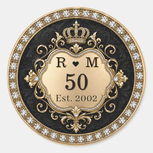Sticker Rond Monogramme Joint Cachet Doré 50e Anniversaire (Devant)