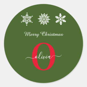 Sticker Rond Monogramme Joyeux Noël Rouge Blanc Vert