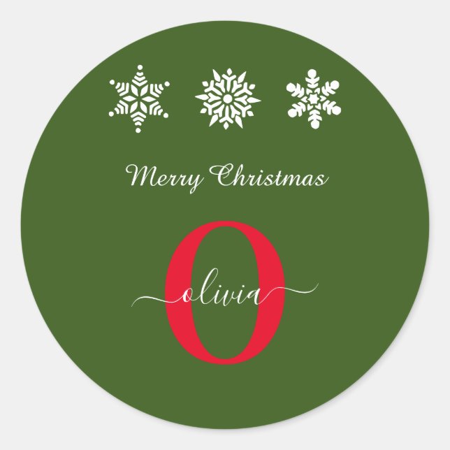 Sticker Rond Monogramme Joyeux Noël Rouge Blanc Vert (Devant)