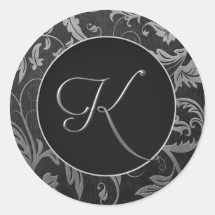 Sticker Rond Monogramme K Silver et phoque Mariage damassé noir