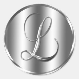 Sticker Rond Monogramme L Faire-part de mariage couleur argent