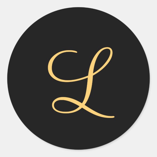 Sticker Rond Monogramme, L initial de couleur or sur le noir, (Devant)