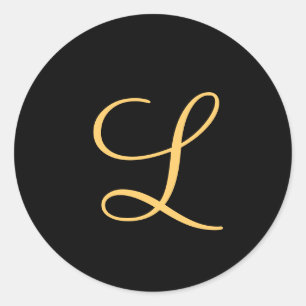 Sticker Rond Monogramme, L initial de couleur or sur le noir,