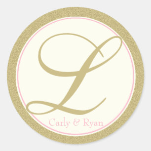 Sticker Rond Monogramme L Or et rose