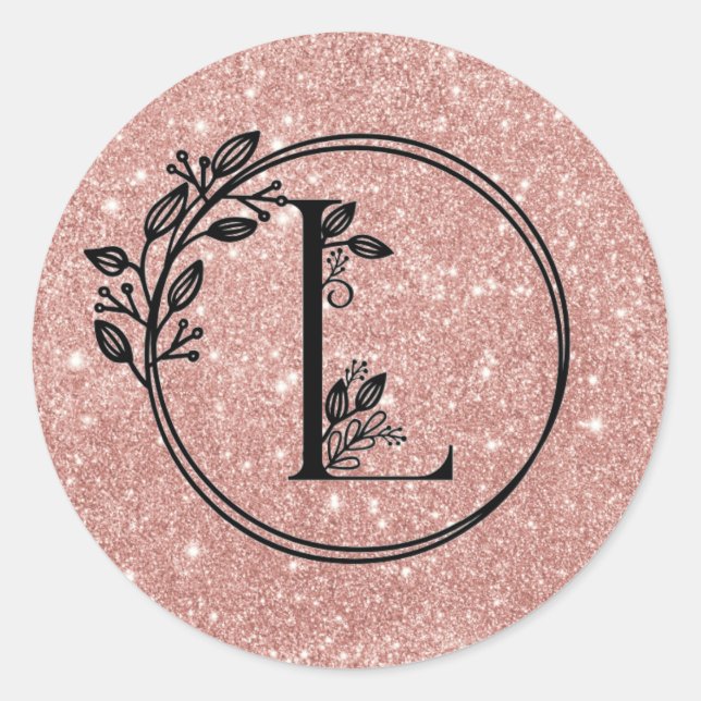 Sticker Rond Monogramme L Rose Gold Blush Parties scintillant r (Devant)