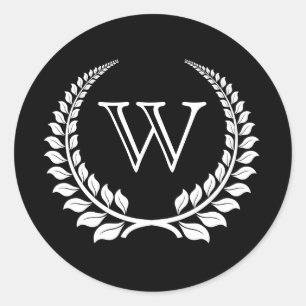 Sticker Rond Monogramme Laurel Noir/Blanc