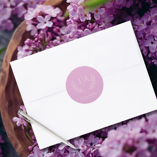 Sticker Rond Monogramme lavande minimaliste lilas Mariage