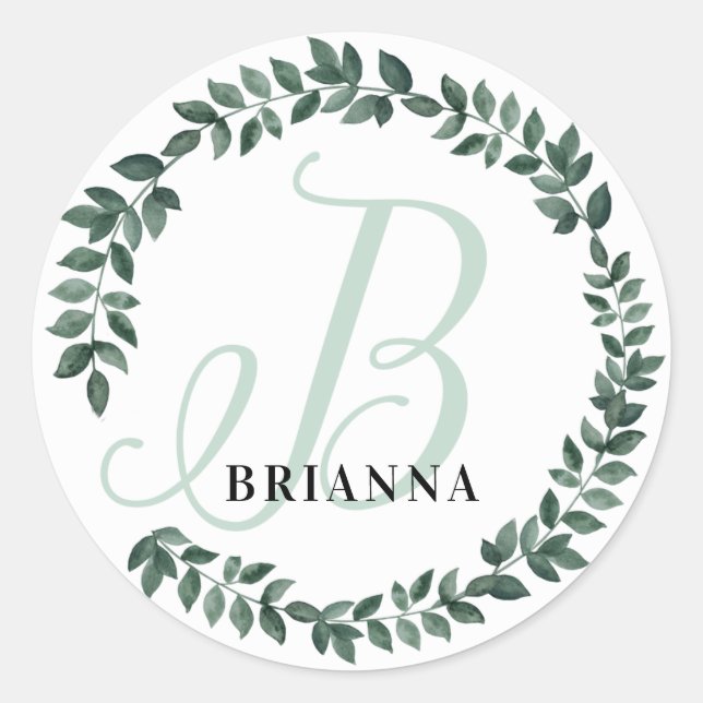 Sticker Rond Monogramme Lettre B Nom Personnalisé Botanique Min (Devant)