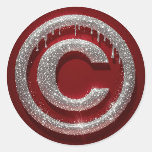 Sticker Rond Monogramme lettre C pailleté Chrome Drip