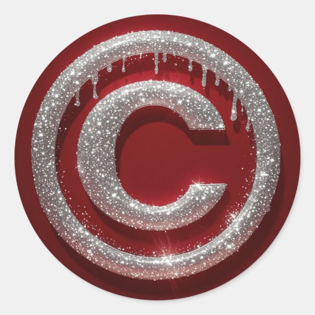 Sticker Rond Monogramme lettre C pailleté Chrome Drip (Devant)