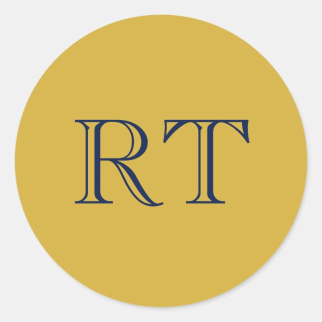 Sticker Rond Monogramme Lettres Initiales Or & Bleu Simple (Devant)