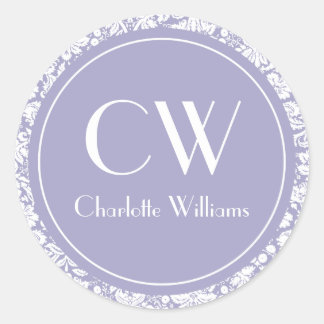 Sticker Rond Monogramme Lilac Damask