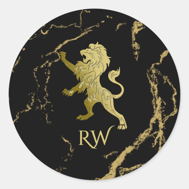 Sticker Rond Monogramme Lion Royal Doré (Devant)