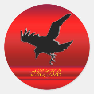 Sticker Rond Monogramme, logo Black Raven sur effet chromé roug