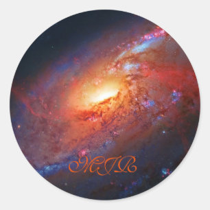 Sticker Rond Monogramme, M106 Galaxie Spirale, Canes Venatici
