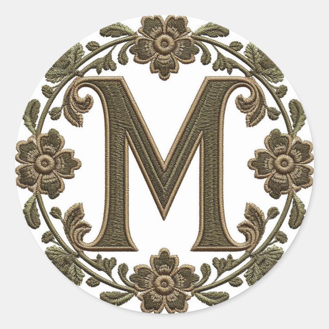 Sticker Rond Monogramme M doré élégant brodé (Devant)