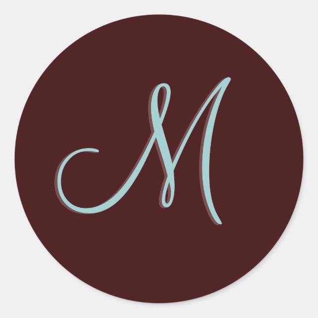 Sticker Rond Monogramme M Faire-part de mariage Chocolat Phoque (Devant)