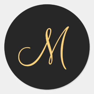 Sticker Rond Monogramme, M initial de couleur or sur le noir,