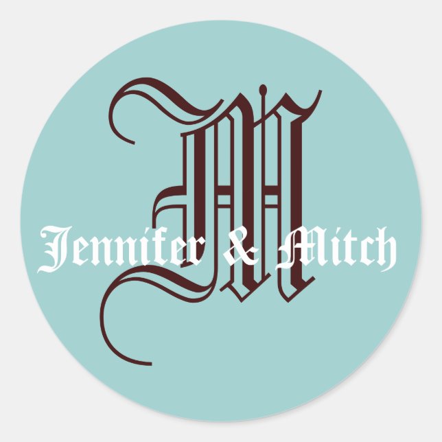 Sticker Rond Monogramme M Mariage Faveur Sceau (Devant)