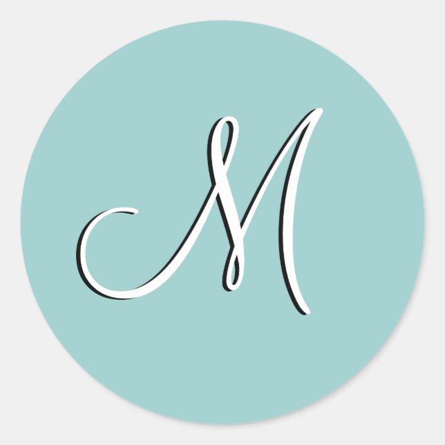 Sticker Rond Monogramme M Sceau bleu Faire-part de mariage (Devant)