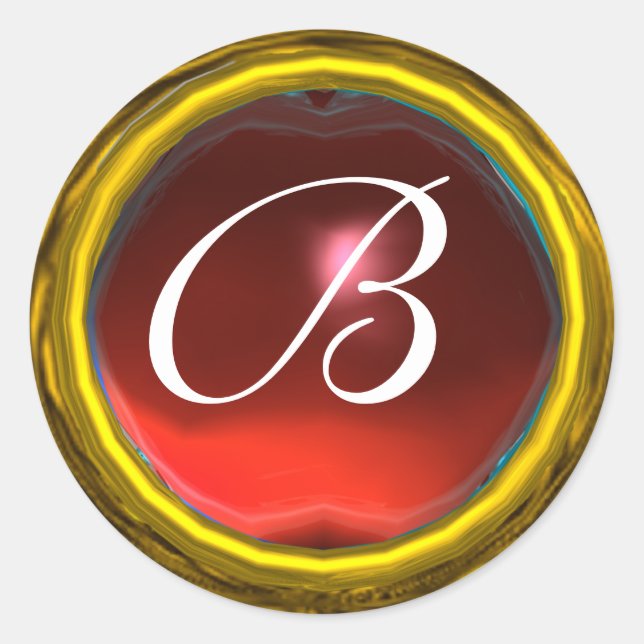 Sticker Rond MONOGRAMME MAGIQUE RUBY jaune vif rouge vif (Devant)