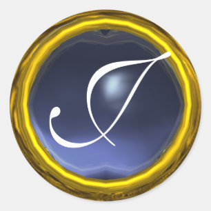 Sticker Rond MONOGRAMME MAGIQUE TOPAZ brillant bleu jaune vif